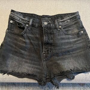 Lucky Brand Black Jean Shorts High-Waisted Distressed